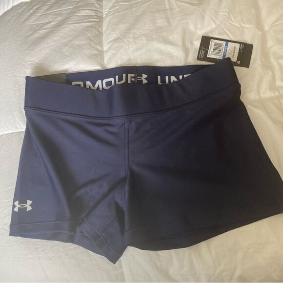 Under Armour Women’s Compression booty Shorts Mid Rise Shorty navy blue 3” XL - Picture 2 of 4
